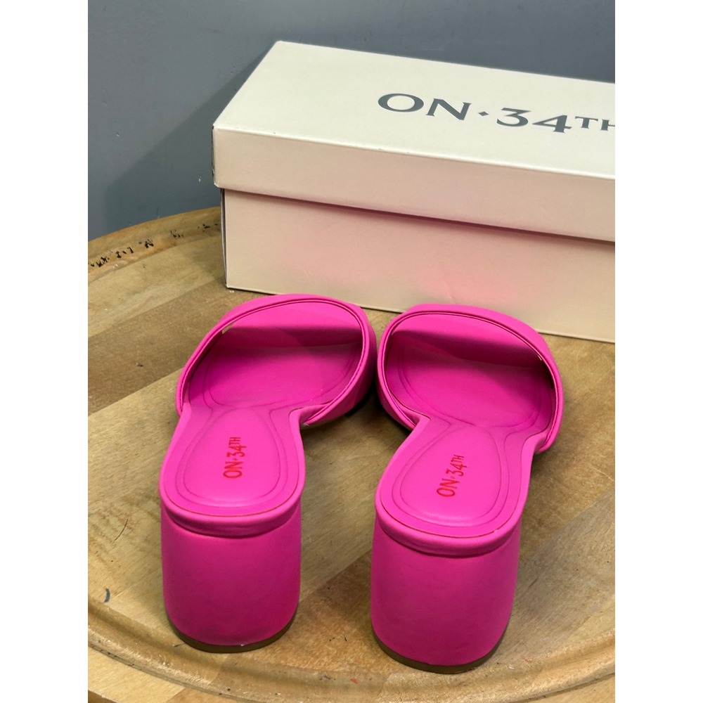 On 34th Heel Sandals Womens 11 Fuchsia Gabbiep Block Heel Slide Square Toe Pink - Picture 2 of 10